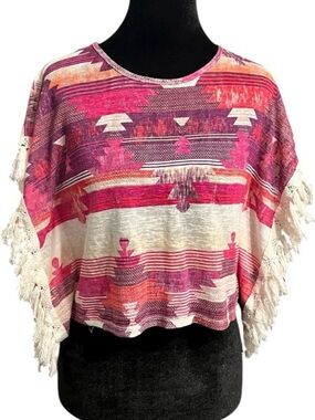 Aztec patterned Poncho Shrug women’s S pink white
